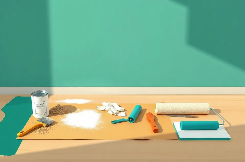 Outils de peinture disposés dans l'ordre des étapes du chantier
